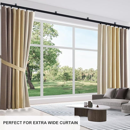Aluminum Ceiling Curtain Track Set with Hooks Ceiling Mount and Wall Mount Room Divider Sliding Curtain Tracks Rods Flexible Heavy Duty Curtain Rail Hook Sets,Black,15FT