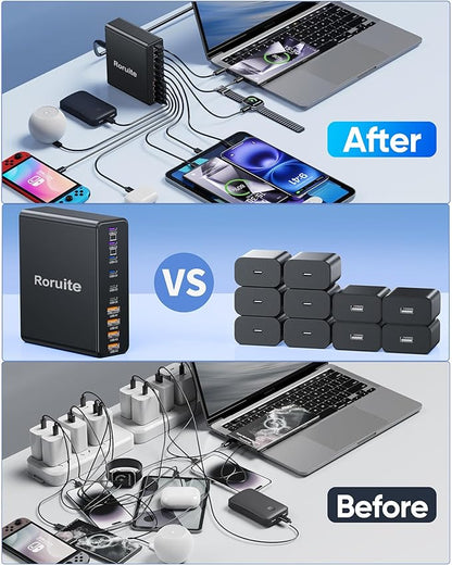460W USB C Charger Block, 10-Port Charging Station GaN Fast Charger Block Type C & USB A Wall Charger, Dual 65W Laptop Multiport for iPhone 17, iPad, MacBook Pro/Air, Samsung Galaxy, Android(Grey)