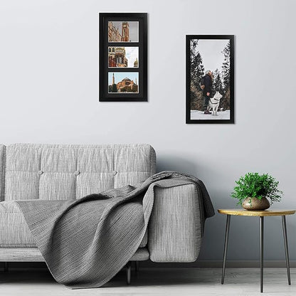 Golden State Art, Set of 10, 9x18 Black Wood Frame - Black Mat for Three 5x7 Pictures - Sawtooth Hangers- Swivel Tabs - Wall Mounting - Landscape/Portrait - Real Glass - Collage Frame