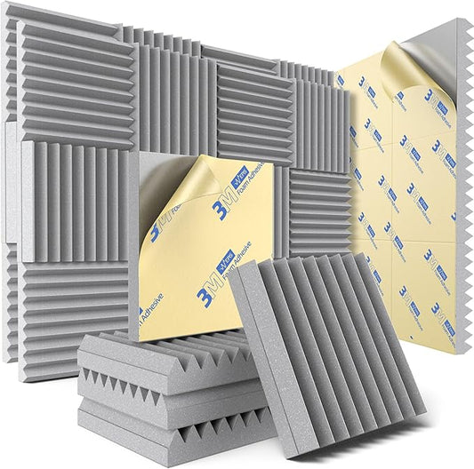 36 Pack Sound Proof Foam Panels for Wall with Self Adhesive, 2" X 12" X 12" High Density Acoustic Panels Sound Absorbing Quick-Recovery, Wedges Soundproof Wall Panels for Gaming & Studio Decor - Gray