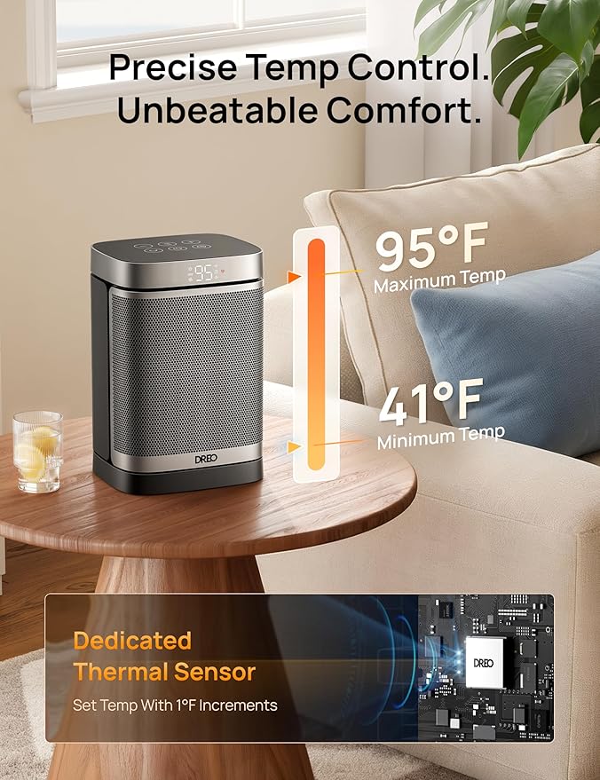 DREO Space Heater, 1500W Portable Electric Heaters for Indoor Use, PTC Ceramic Heater for Office with Remote, Thermostat, 70°Oscillation, 12H Timer, 5 Modes, Quiet Safe Room Heater for Bedroom