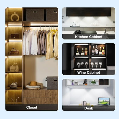 Under Cabinet Lights Remote Control, Magnetic Dimmable Closet Lights,USB Rechargeable Wireless LED Shop Light,Ceiling and Under Counter Lights for Kitchen,Wardrobe,Shelf(40CM,White)