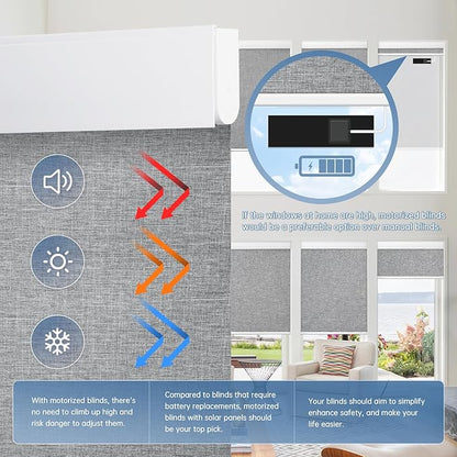 DENFOON Motorized Blinds with Remote control, Custom Blackout Smart Blinds [with Cover],Electric Blinds with Complimentary Solar Panel, Cordless Automatic Roller Shades for Windows (Grey，30"W x 72"H)
