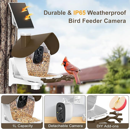 birdsnap® P33 - Smart Bird Feeder with Camera Solar Powered, 2K Video Bird Camera Feeder Live with 32GB Card, AI Identify Feather Species, Auto Record in Backyard, Ideal Gift for Birds Lover