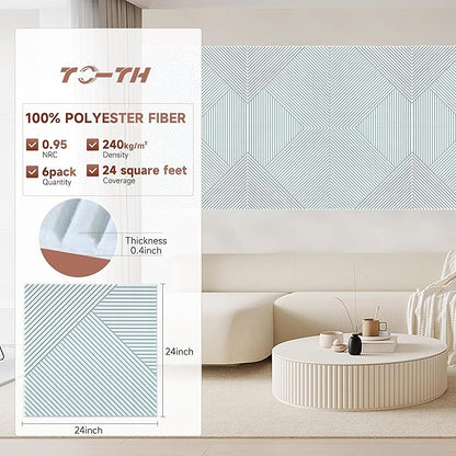 TO-TH Acoustic Wall Panels,6 Pack Total Size 72 x 48 Inches,Self-Adhesive Decorative Acoustic Panels for Wall and ceiling,White