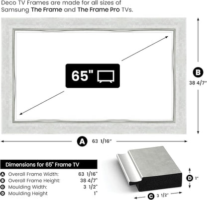 Contemporary Silver 65" Premiere Deco TV Frame - Compatible ONLY with Samsung The Frame TV and Pro TVs (Fits 2021-2025, LS03A, LS03B,LS03C,LS03D,LS03FA,LS03FW)