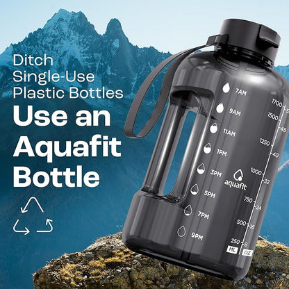 AQUAFIT 64 oz Water Bottle with Time Marker - Straw & Chug Lid - BPA Free Half Gallon Gym Water Bottle with Handle - Big Gallon Jug (Forest Fade, 64 Ounces)