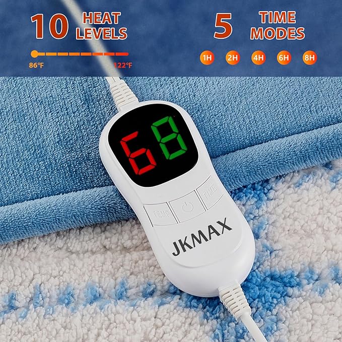 Heated Electric Blanket Throw Size - 50"x60" Flannel Heating Blanket with 10 Heating Levels & 5 Time Settings Over-Heat Protection, Winter Warmer for Adults with ETL Certification（Light Blue）