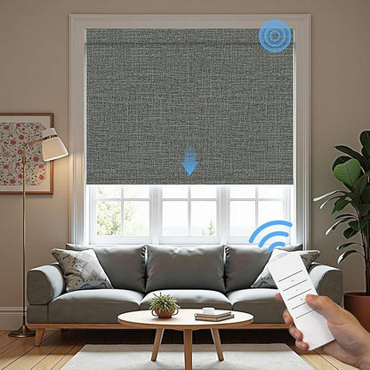 Motorized Roller Blinds with Remote, 100% Blackout Automatic Roller Shades for Bedroom, Bathroom, and Living Room, Customized Size, Ink Black