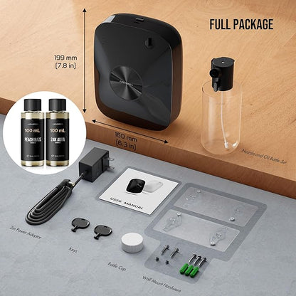 Airversa Smart Waterless Essential Oil Diffuser, 400mL Capacity with 200mL Fragrance Scent Oils, Up to 2000 sq ft Scent Air Machine with 12A1V Power Adapter for Large Room, ANA Black Kit