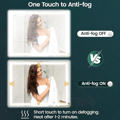 30"x 40" LED Mirror for Bathroom with Frontlit and Backlit, Anti-Fog, 3 Colors Temperature & Dimmable, Wall Mounted Bathroom Mirror