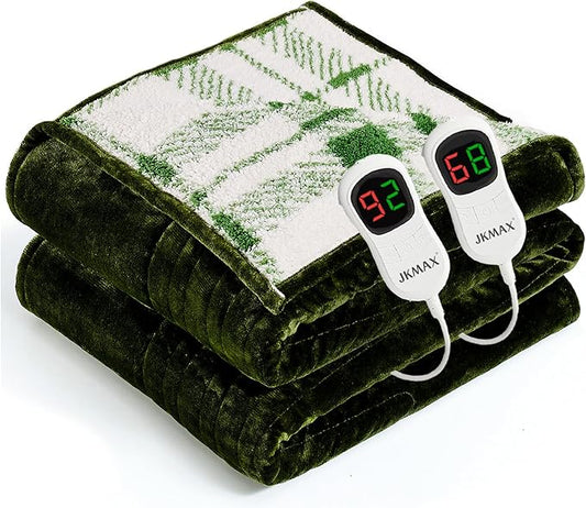 Heated Electric Blanket Queen Size - 84"x90" Flannel Heating Blanket with 10 Heating Levels & 5 Time Settings Over-Heat Protection, Winter Warmer for Adults with ETL Certification（Green）
