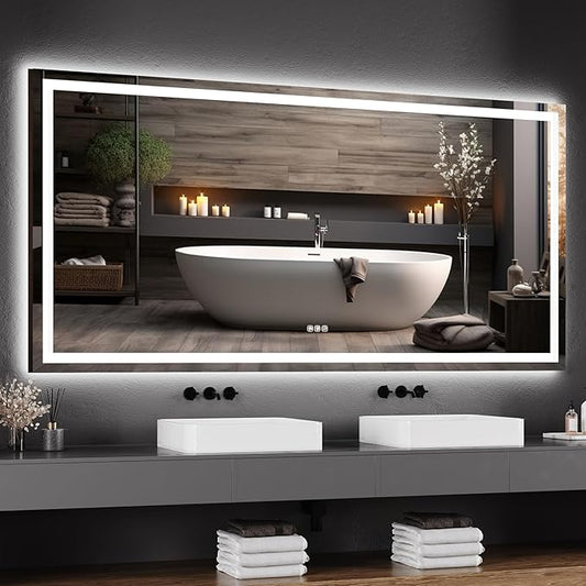 GarveeHome 60x30 LED Bathroom Mirror with Lights, Dimmable, Anti-Fog, Backlit + Front Lit, Lighted Bathroom Vanity Mirror for Wall, Memory Function, Tempered Glass, Shatter-Proof (Horizontal/Vertical)