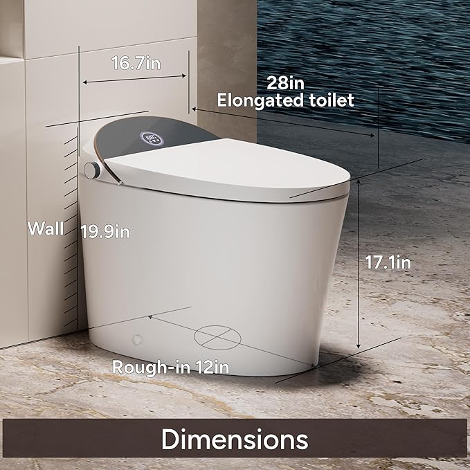 CANEST Smart Toilet with Bidet Built in, Smart Toilet with Heated Seat, Foot Sensor, Rear Wash, Warm Water and Dryer, Remote Control, LED Display, Night Light, Auto Deodorization (TC-300BK)