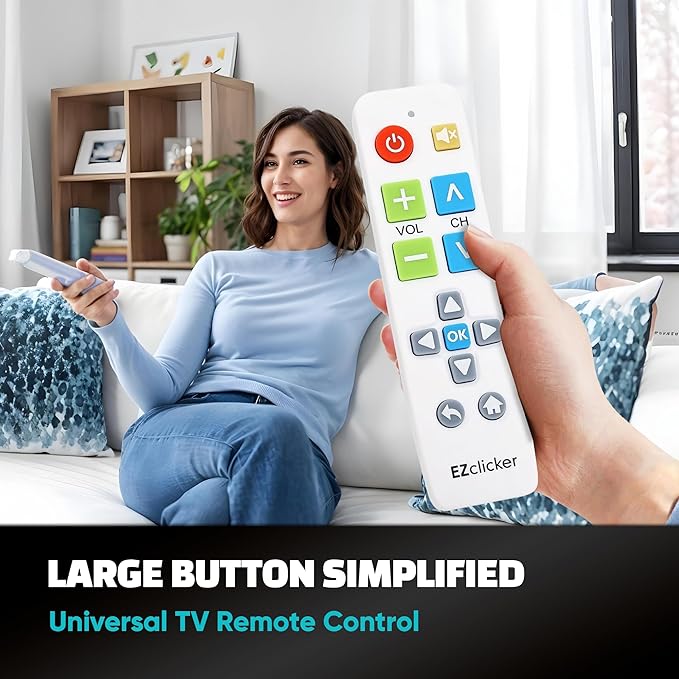Plus Big Button Universal TV Remote (White) Simple Easy to Use, Works with Major TV Brands (2xAAA Batteries Not Included)