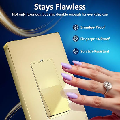 LIDER Matte Finish Decorator Switch Cover, Screwless Wall Plate, Mid-Size 1-Gang 4.88" x 3.11", Unbreakable Polycarbonate Thermoplastic, UL Listed, LSWP-31M-GD, Gold