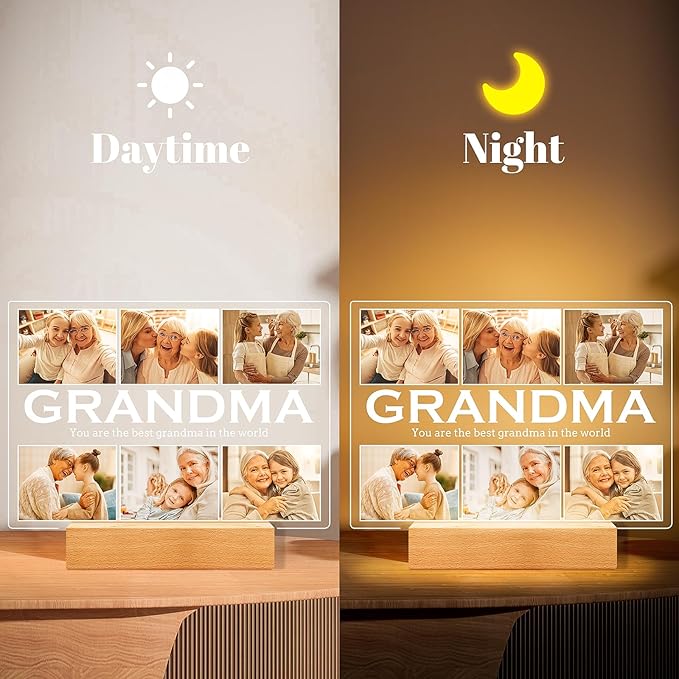 Personalized Gifts for Grandma from Daughter Son, Custom Picture Frames with Photos, Customized Photo Frame with Night Light, Personalized Birthday Gifts for Grandma Baby Kids Family
