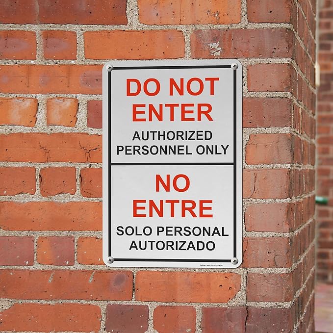 Brimar - 12" x 18" - Bilingual Do Not Enter Authorized Personnel Only Sign - .063″ Engineering Grade Reflective Aluminum - Clear Warning - Easy Installation