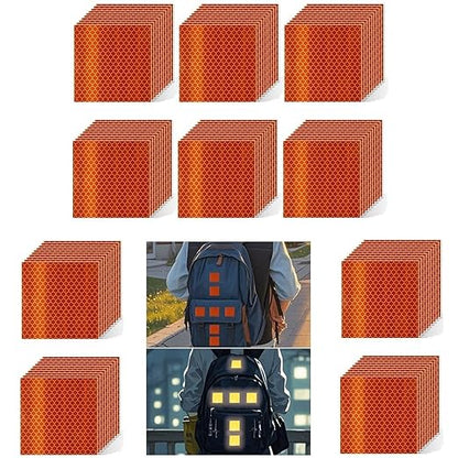 Non Fading Orange Reflective Stickers 3 inch X 3 inch, Outdoor Waterproof High Visibility Warning Safety Adhesive Reflector Tape (100 Pcs)