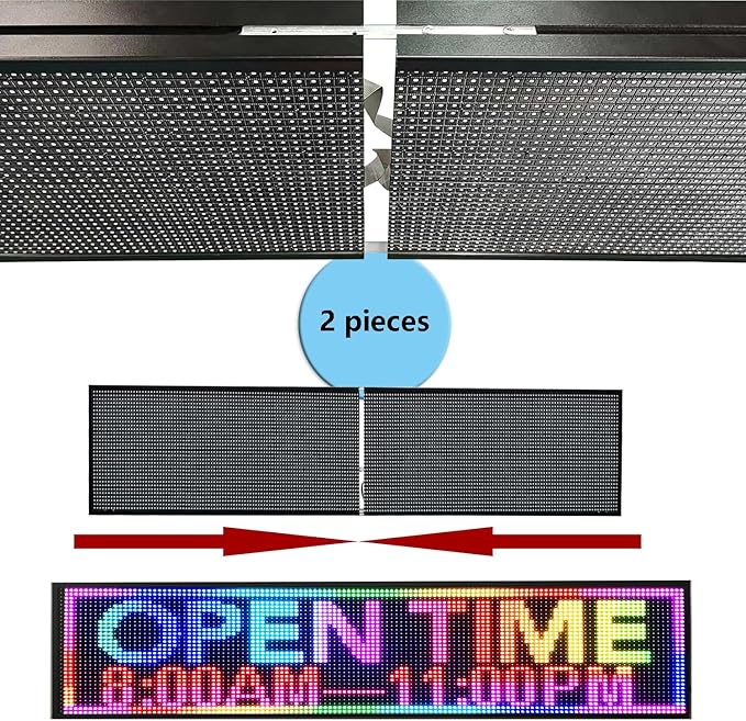P10 Outdoor RGB Full Color WiFi Programmable Bright LED Scrolling Message Display Board 65”x14” Led Sign, Led Digital Sign Board, Perfect Solution for Store Advertising