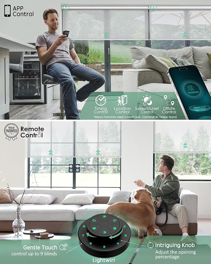 Yoolax Motorized Blinds with Remote, Smart Blinds for Windows Motorized Roller Shades, Automatic Window Shades Compatible with Alexa Custom Size for Living Room Office (Sheer-White)