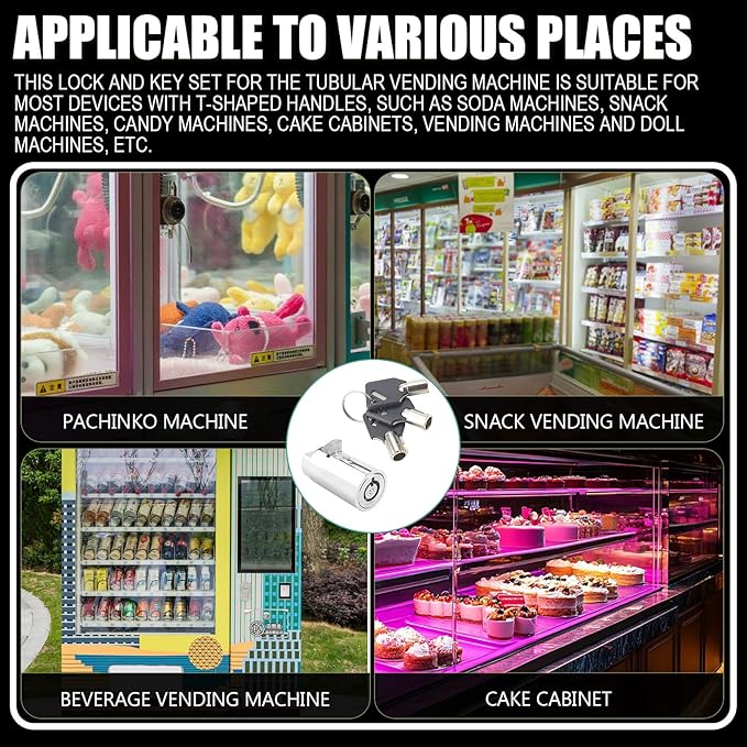 Vending Machine Key, Cylinder Lock for Storage Unit Cylinder Lock for Coke Snack Candy Soda Vending Machines Locks with 3 Tubular Keys