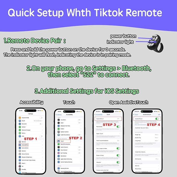 TikTok Scrolling Ring Microphone Remote Control,Fingertip Wireless Bluetooth Remote Control;for iPhone,Google Pixel,Samsung Phone (Black)