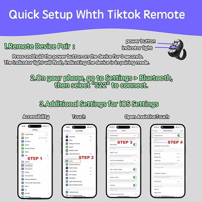 TikTok Scrolling Ring Microphone Remote Control,Fingertip Wireless Bluetooth Remote Control;for iPhone,Google Pixel,Samsung Phone (Pink)
