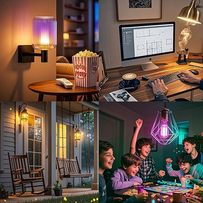 3 Color Temperature LED Bulb E26 Medium Base 60W Equivalent, 2700K Warm White and Purple Color Changing Light Bulb 3CCT A19 LED 6W Clear Glass, Not Dimmable, 2 Pack