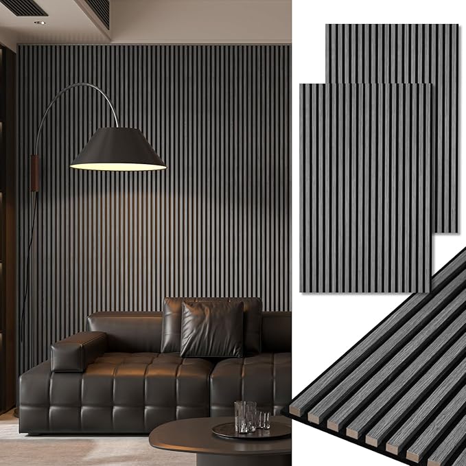 Art3d 2-Pack 48" x 24" Acoustic Wood Panels for Wall, Soundproof Wood Slat Panel for Wall and Ceiling, 3D Fluted Sound Absorbing Paneling for Interior Wall Decor, Living Room, Bedroom - Smoky Oak