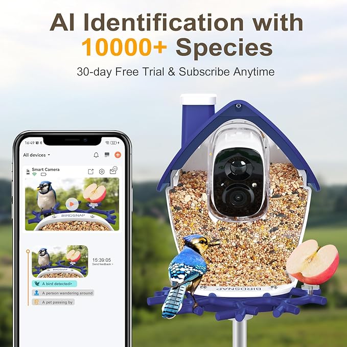 birdsnap® P33 - Smart Bird Feeder with Camera Solar Powered, 2K Video Bird Camera Feeder Live with 32GB Card, AI Identify Feather Species, Auto Record in Backyard, Ideal Gift for Birds Lover