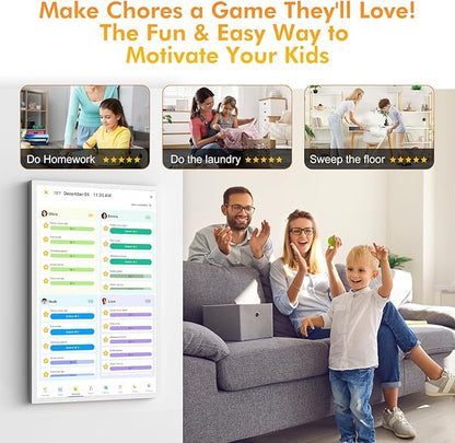 Smart Calendar Digital Frame Chore-Chart-for-Planner - 24 Inch Electronic Calendar for Family Schedules, Touchcreen Interactive Display, Auto-Sync Google/iCloud/Outlook Calendars, Selectable Reminders