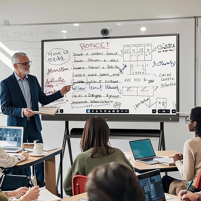 TIBURN R2 75" 4K UHD Smart Board | Smart Digital Whiteboard with TIBURN HQ Eyes S2, 4K Webcam Built-in Mic Auto Framing Auto Tracking