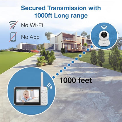 VTech VM924 Remote Pan-Tilt-Zoom Video Baby Monitor, 5" LCD Screen, Up to 17 Hrs Video Streaming, Night Vision, Up to 1000ft Range, Soothing Sounds, 2-Way Talk, Temperature Sensor,Secured Transmission