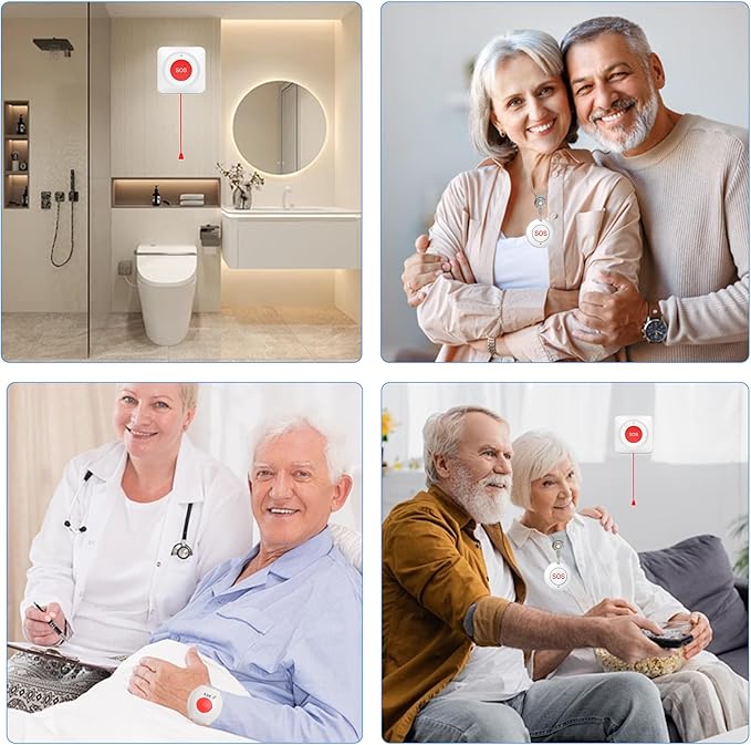 XUK WiFi SOS Caregiver Pager Call Button for Elderly, No Monthly Fee 2.4GHz Wi-Fi APP Control Wireless Nursing Call System with 2 SOS Watch Pagers & 1 Receiver Life Alert Systems for Seniors