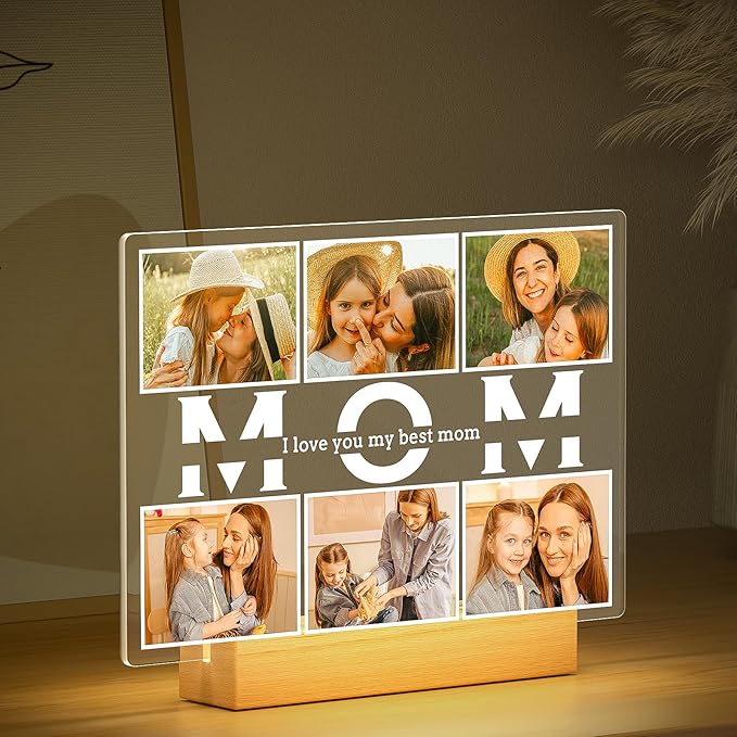 Personalized Birthday Gifts for Mom from Daughter Son, Custom Collage Picture Frames with Photos, Customized Photo Frame with Night Light, Personalized Gifts for Mom Kids Baby Family