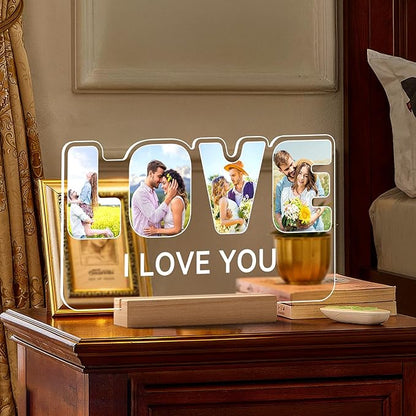 Custom Picture Frames with Photo, Personalized Picture Frame with Night Light, Customized Photo Frame Gifts, Personalized Anniversary Valentines Day Gifts for Women Men Her Him Girlfriend Boyfriend Couple