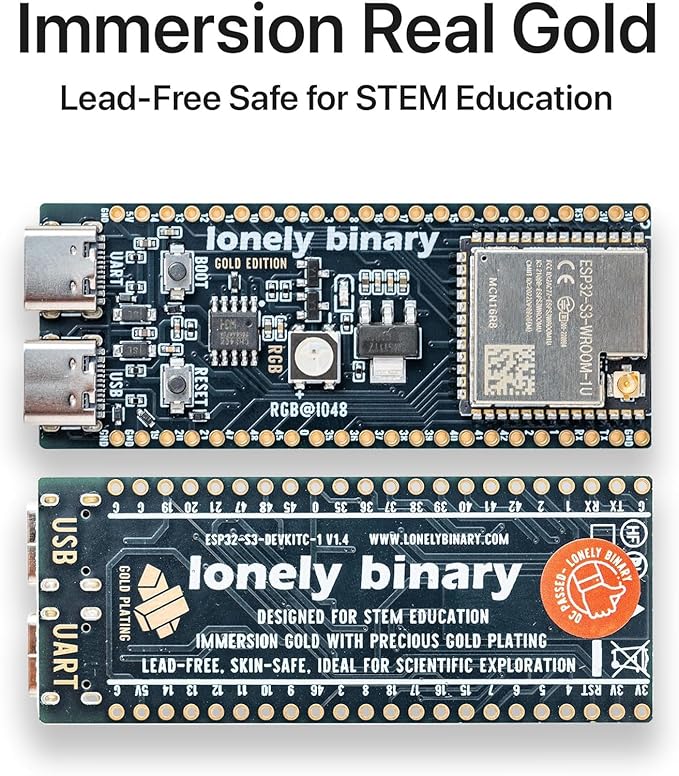 ESP32-S3 Development Board Gold Edition 16MB Flash 8MB PSRAM Dual USB-C IPEX Antenna WiFi Bluetooth for Arduino IoT Projects, MicroPython & ESP-IDF N16R8 (16MB +Antenna Gold Edition)