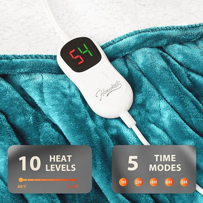 Homemate Electric Heated Blanket Full - 72"x84" Heating Bed Blankets Throw with 10 Heating Levels 8 Hours Auto Off Fast Heating Over-Heated Protection Ultra Soft Warm Flannel ETL Certified