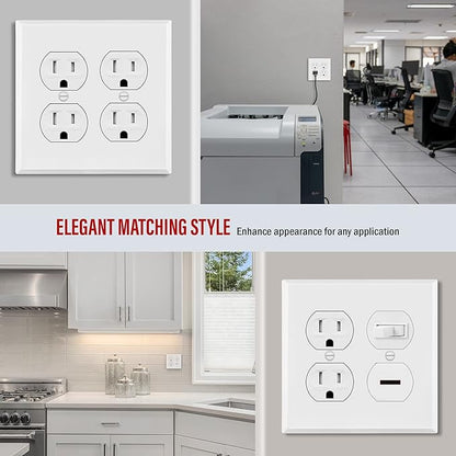 ENERLITES Double Duplex Receptacle Metal Wall Plate, Outlet Cover, Corrosion Resistant, Standard Size 2-Gang 4.50" x 4.57", Powder Coated Stamped Steel, 7722-WM, White Matte