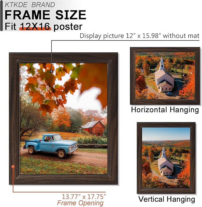 KTKDE 12x16 Picture Frame Set of 5,Walnut Wooden frames, Vertical & Horizontal Wall Hanging for Wall Display,Studio Gallery Photo Frame for Photos, Posters & Art Prints