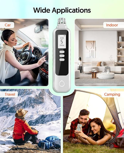 Carbon Monoxide Detectors Portable CO Detector Battery Powered, Handheld Carbon Monoxide Monitor Alarm Detector with LCD Display for Home/Outdoor/Travel (Batteries Included) (White)