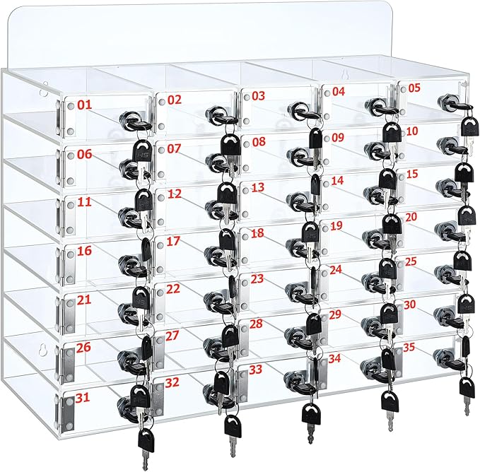 Threan 35 Slot Cell Phone Storage Box, Clear Cell Phone Storage Cabinet Wall Mounted, Including Door Locks and Keys for Office School Factory Classroom Students Staff