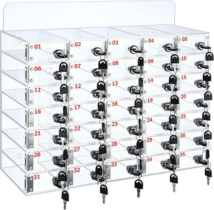 Threan 35 Slot Cell Phone Storage Box, Clear Cell Phone Storage Cabinet Wall Mounted, Including Door Locks and Keys for Office School Factory Classroom Students Staff