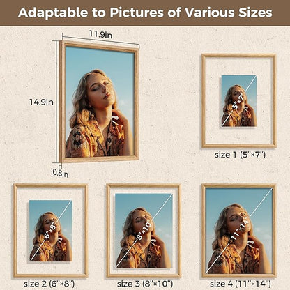 Axeman 11x14 Floating Picture Frame - Solid Oak Wood Square Picture Frame, Double Tempered Glass Photo Frame 4x6 5x7 8x10 11''x14'' Wood Frame, Wall Mount Or Tabletop Standing, Natural
