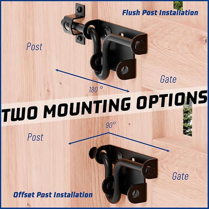 TRIPLE DEER Heavy Duty Sliding Bolt Gate Latch with Padlock Hole & Carriage Bolt, Slide Bolt Hardware for Wooden Fence/Yard Fence/Shed Door/Barn Door, Black, 1 Pack