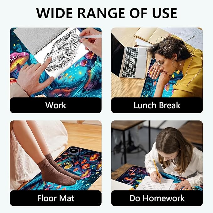 Heated Mouse Pad with 3 Levels Heated & 3 Hours Auto Shut-Off Mouse Pad for Warming Hands in Office Home, 23.6" x 14.2"Large Safe Desk Mat Hand Warmer，Forest Glowing Mushroom
