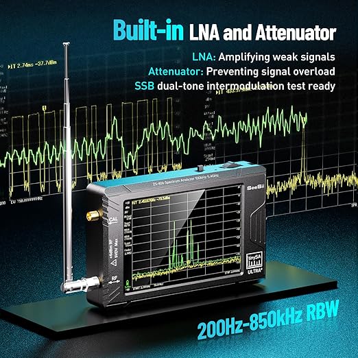 SeeSii TinySA Ultra+ ZS406 Spectrum Analyzer: 4.0 Inch 5.4GHz Handheld Tiny Frequency Analyzer with ZK06-UM 21dB LNA Module 32Gb Card—100kHz to 800MHz MF/HF/VHF UHF Input, 2025 Upgraded