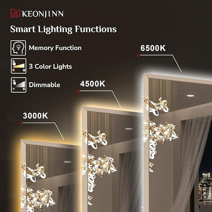 Keonjinn 84 x 36 Inch Oversized Backlit Bathroom Mirror with Lights, Large LED Vanity Mirror for Wall, Frameless Beveled Edge, Tempered Glass, UL-Listed, 3000K/4500K/6500K, Defogging, Dimmable