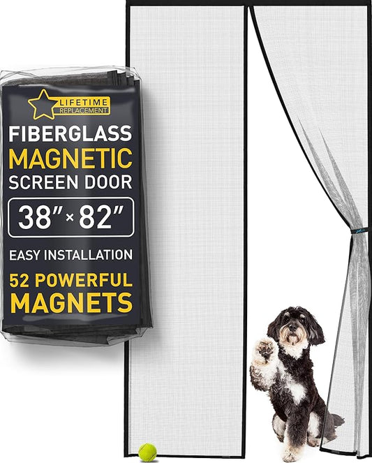 Flux Phenom Upgraded Magnetic Screen Door - Bugs Out, Breeze in - 9min Install Auto-Sealing Heavy Duty Double Stitched Mesh, 52 Magnets, Hands Free Patio Doors Net, Pet & Kid Friendly, 38 x 82 Inch